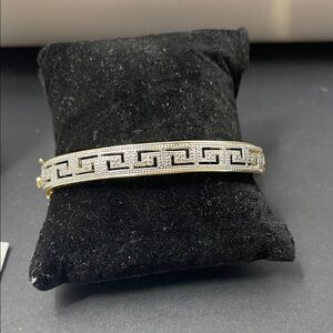 2.4.26-16 Two toned Silvertone & Goldtone Greek Key Hinge Bracelet